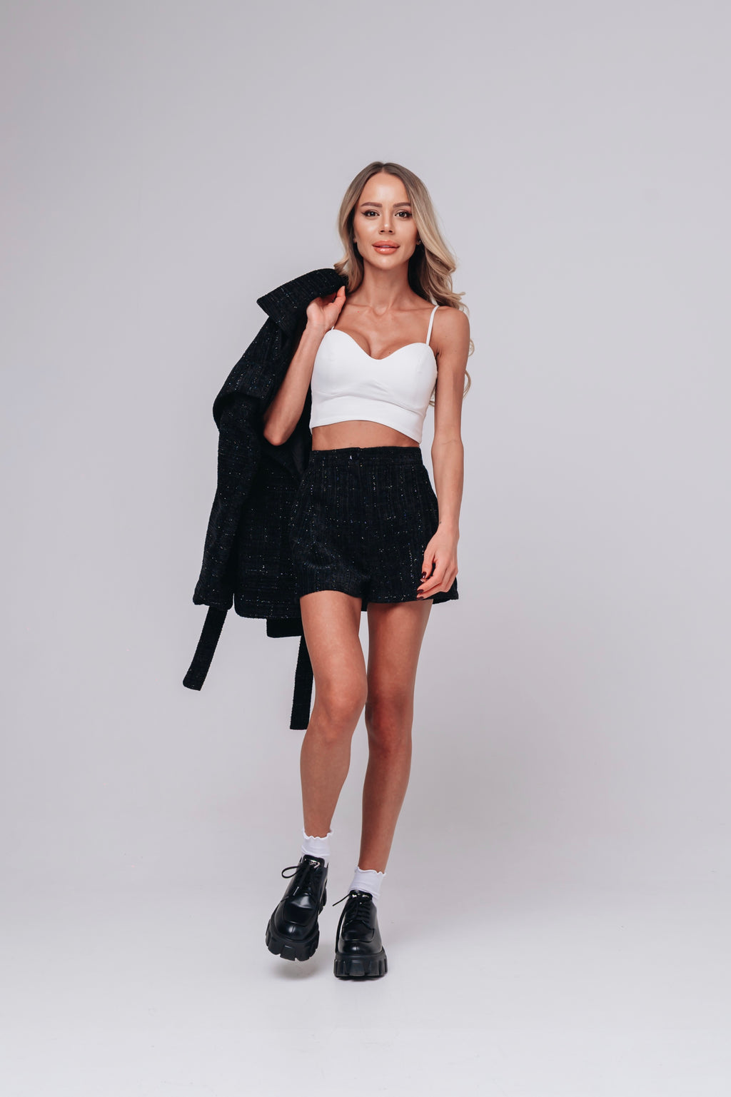 Midnight bouclé shorts